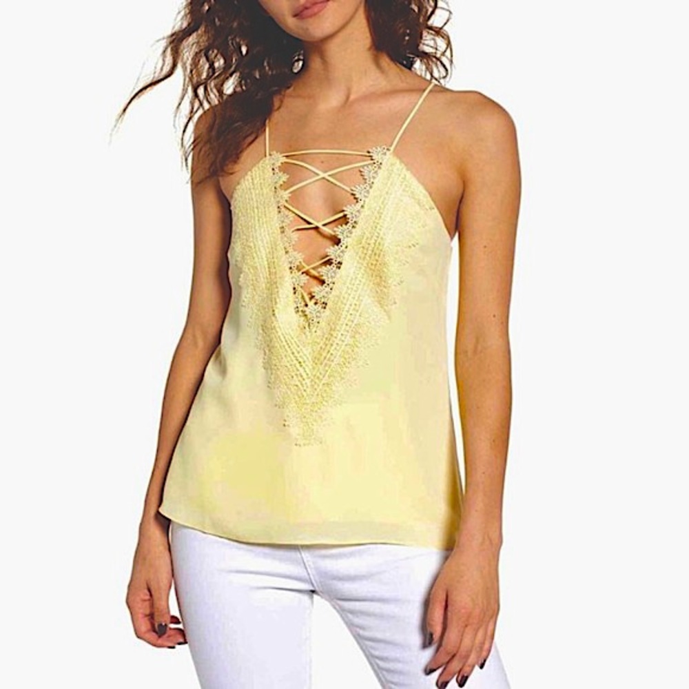 WAYF bright yellow criss cross front tank top S